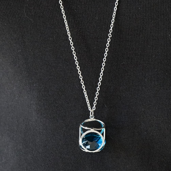Pandoras Box Blue Gem Silver Necklace 